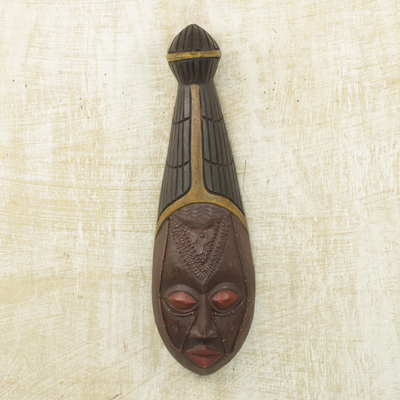 Máscara de madera Akan - Máscara de pared de madera de comercio justo
