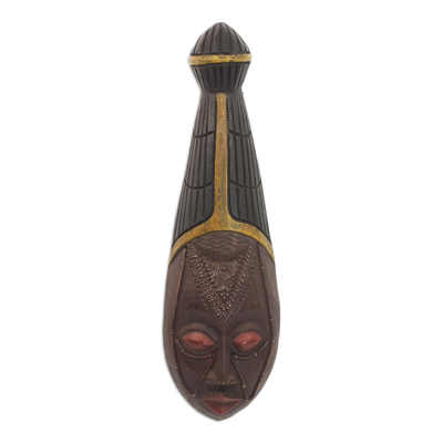 Máscara de madera Akan - Máscara de pared de madera de comercio justo