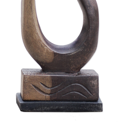 Ebony sculpture, 'Father and Son' - Fair Trade Abstract Wood Sculpture