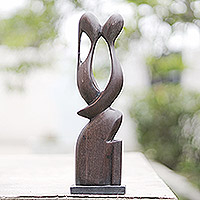 Ebony sculpture, 'Lovers Kiss' - Ebony sculpture