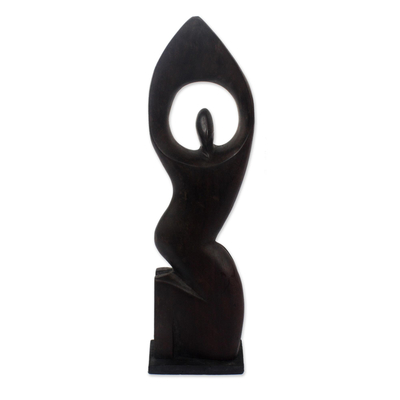 Ebony sculpture, 'We Are One Shadow' - Hand Crafted Abstract Wood Sculpture