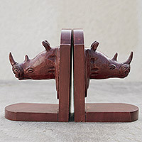 Cedar bookends, 'Rhino Guardian' (pair)