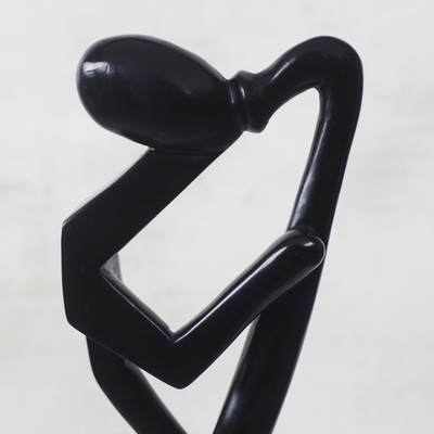 Wood sculpture, 'Sax Man' - Ebony sculpture