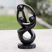 Ebony sculpture, 'Mother of Twins' - Handcrafted Abstract Wood Sculpture