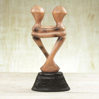 Wood sculpture, 'Moment of Love' - Artisan Crafted Romantic Wood Sculpture