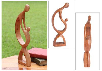 Cedar sculpture, 'Loving Family' - Hand Made Abstract Wood Sculpture
