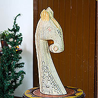 Wood sculpture, 'Equine Character' - Hand Crafted Wood Horse Sculpture