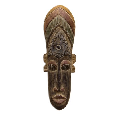 Akan wood mask, 'Moral Support' - Hand Carved African Wood Mask