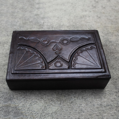 Wood and leather jewelry box, 'African Fan' - Leather Jewelry Box
