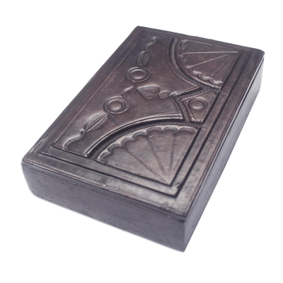 Wood and leather Jewellery box, 'African Fan' - Leather Jewellery Box