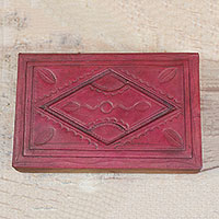 Wood and leather jewelry box, 'African Diamond' - Handcrafted Leather Jewelry Box