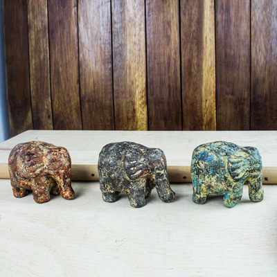 Ceramic sculptures, 'Forever Elephants' (set of 3) - Ceramic sculptures (Set of 3)