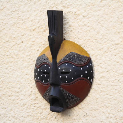 Akan wood mask, 'Yellow Bird' - Hand Carved Akan Tribal Mask