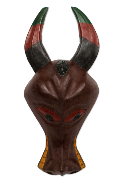 Ashanti wood mask, 'Strength of a Buffalo' - Hand Carved Wood Mask