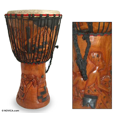 Djembe-Trommel aus Holz - Handgefertigte Djembe-Trommel aus Holz
