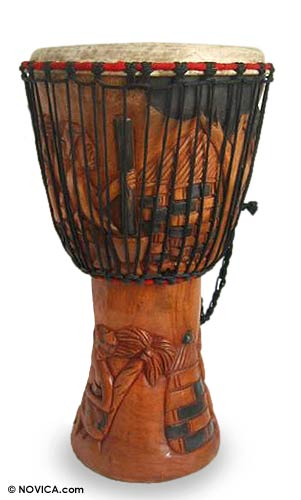 Wood djembe drum, 'Botanical Beat' - Hand Made Wood Djembe Drum