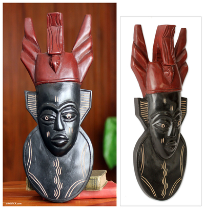 Máscara de madera Akan - Máscara de madera africana tallada a mano.