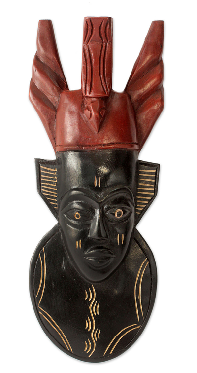 Akan wood mask, 'Do Not Rush Life' - Hand Carved African Wood Mask