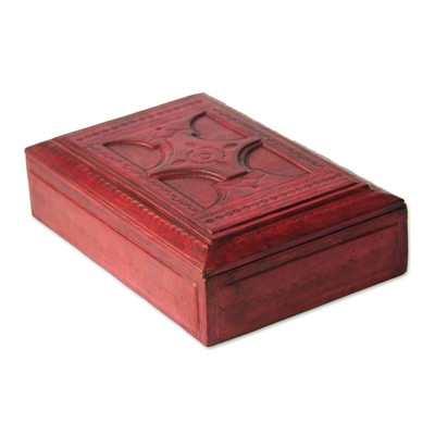Wood and leather jewelry box, 'African Star' - Wood and leather jewelry box