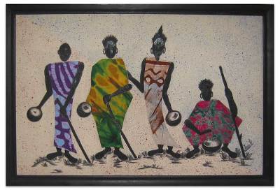 Cotton batik wall art, 'By the Roadside' - African Cotton Batik Wall Art