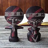 Wood fertility dolls, 'Twins' (pair) - Fertility Dolls from Ghana (Pair)