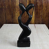 Wood sculpture, 'Loving Kiss'