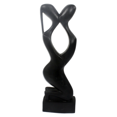 Wood sculpture, 'Loving Kiss' - Wood sculpture