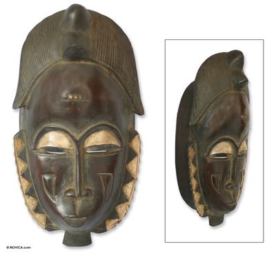 Ivorian wood mask, 'Male Baule Fertility Mask' - Hand Crafted African Mask