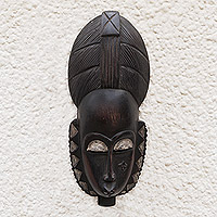 Ivorian wood mask, 'Female Baule Fertility Mask' - Hand Made West African Fertility Mask