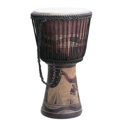 Wood djembe drum, 'Elephant Beat' - Wood djembe drum