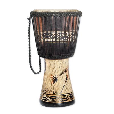 Wood djembe drum, 'Giraffe Beat' - Wood Djembe Drum from West Africa