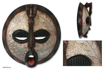 Akan wood mask, 'Power' - Hand Made Wood Wall Mask