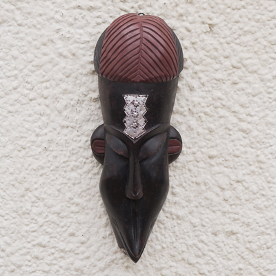Akan wood mask, 'Recognition' - Handcrafted Akan Tribe African Wood Mask