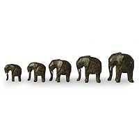 Wood sculptures, 'African Elephants' (set of 5) - Fair Trade Wooden Elephant Sculptures