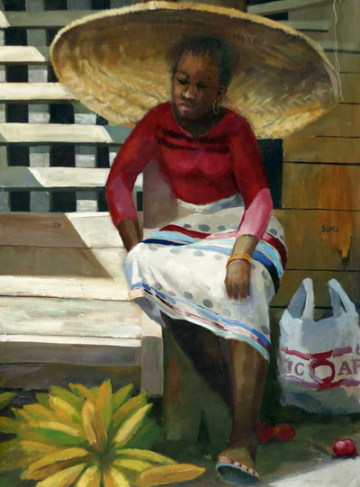 'Big Hat' (2007) - Portrait Oil Painting