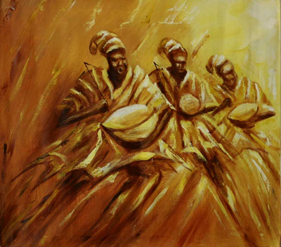 'Northern Drummers' - Expressionist Painting from Africa