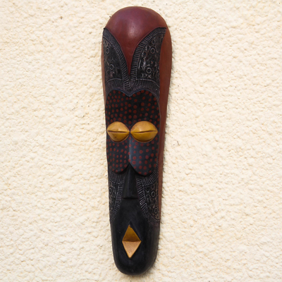 Ghanaian wood mask, 'Good Tidings' - Fair Trade African Wood Mask