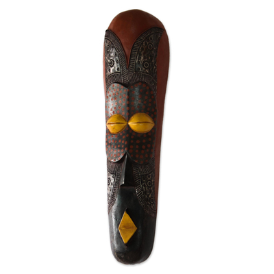 Ghanaian wood mask, 'Good Tidings' - Fair Trade African Wood Mask