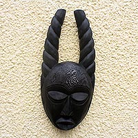 Ghanaian wood mask, 'Courage' - African Wood Mask