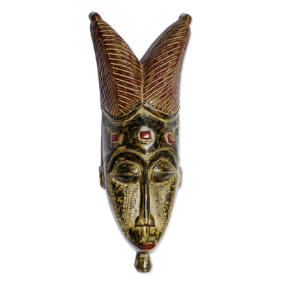Ghanaian wood mask, 'Bravery' - Hand Carved Wood Mask