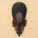 Handcrafted African Wood Mask, 'In Silence'