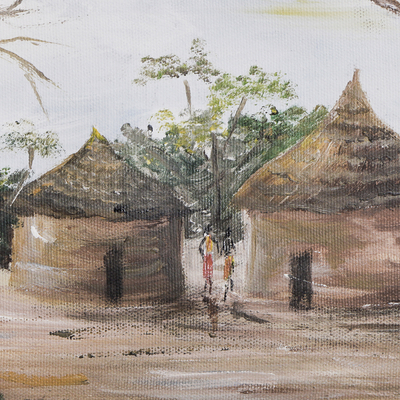 'Early Hours' - Acrylic African Village Painting