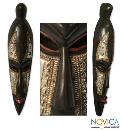 Ga wood mask, 'Divine Ruler' - Handcrafted African Wood Mask