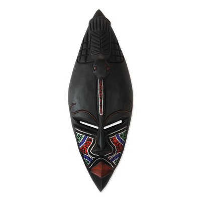 Ghanaian wood mask, 'Dzonu Warrior' - African wood mask