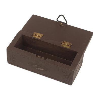 Wood jewelry box, 'Gecko Guardian' - Wood jewelry box
