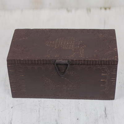 Wood jewelry box, 'Sankofa Adinkra Bird' - Handmade Wood Jewelry Box