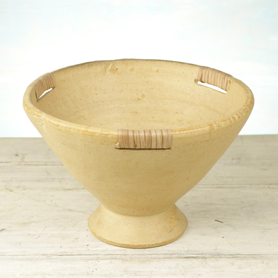 Ceramic and rattan vase, 'Golden' - Ceramic and rattan vase