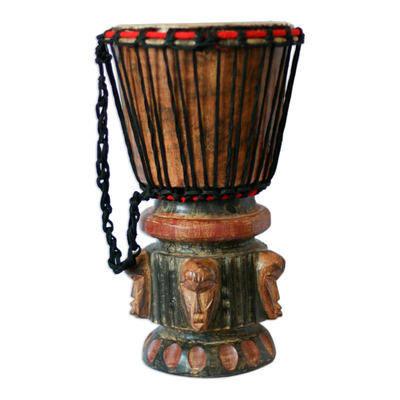Wood djembe drum, 'Think Together' - Fair Trade Wood Djembe Drum