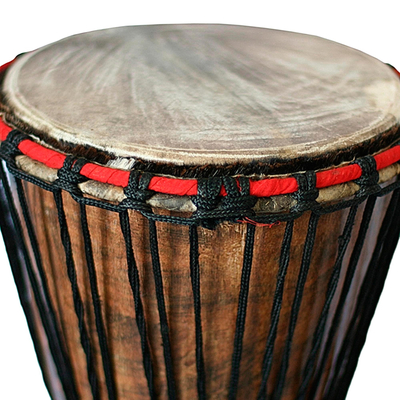 Wood djembe drum, 'Think Together' - Fair Trade Wood Djembe Drum