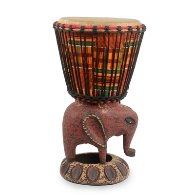 Wood djembe drum, 'African Elephant' - Wood Djembe Drum